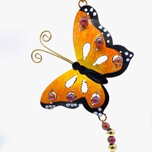 Monkey Business hand Forged and Painted Orange Metal Butterfly